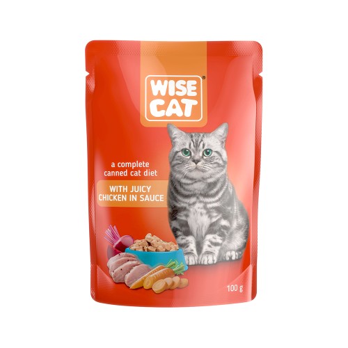 Wise Cat Υγρή Τροφή Κοτόπουλο σε Σάλτσα 100g