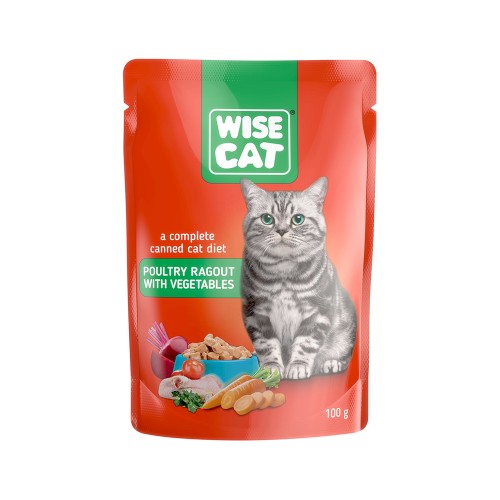 Wise Cat Υγρή Τροφή Ραγού Πουλερικών με Λαχανικά 100g
