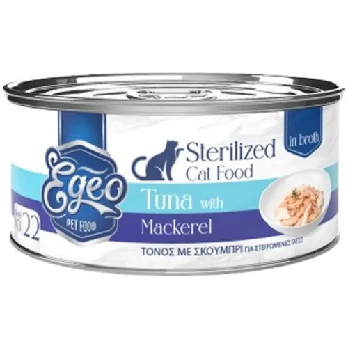 Υγρή Τροφή Γάτας Egeo Cat Sterilised Τόνος με Σκουμπρί σε Ζωμό 70gr