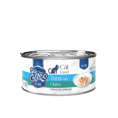 Υγρή Τροφή Γάτας Egeo Cat Adult Τόνος με Αχιβάδες σε Ζελέ 85gr