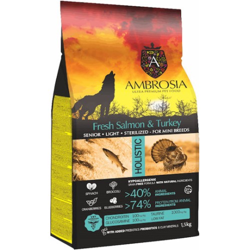Ambrosia Fresh Salmon & Turkey Senior Light Sterilized Mini Breeds 1,5kg