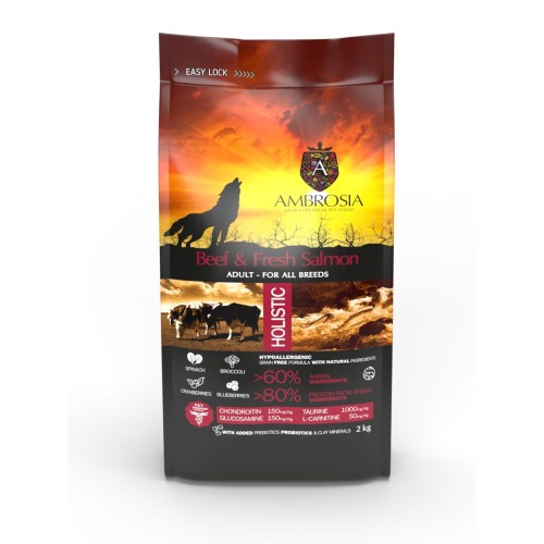 Ambrosia Beef and Fresh Salmon Adult  Ξηρά Τροφή για Ενήλικους Σκύλους 12kg