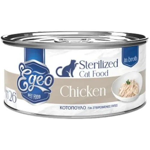 Υγρή Τροφή Γάτας Egeo Cat Sterilised Κοτόπουλο σε Ζωμό 70gr