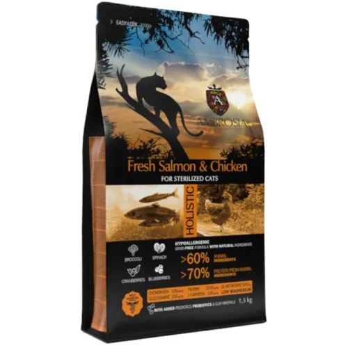 Ambrosia Grain Free Cat Adult Sterilised Fresh Salmon & Chicken 1,5kg