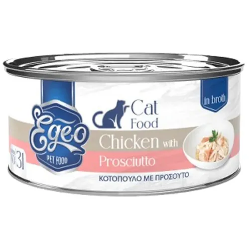 Υγρή Τροφή Γάτας Egeo Cat Adult Κοτόπουλο με Προσούτο σε Ζωμό 70gr